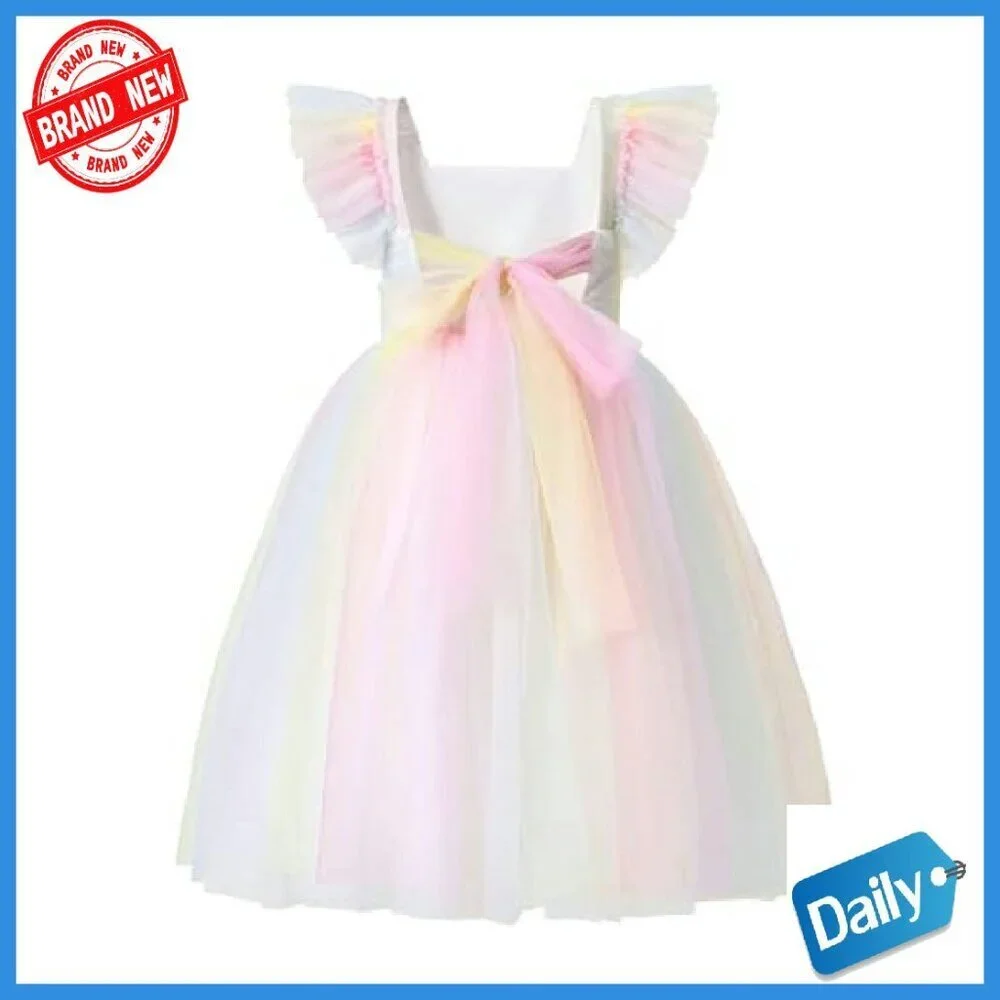Toddler Girls Tulle Flower Girl Dress Ruffled Sleeve A-Line Special Occasion